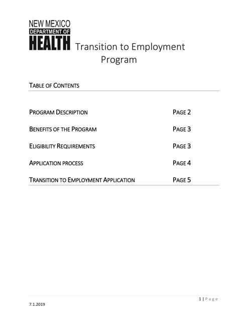 Transition to Employment Application - New Mexico Download Pdf