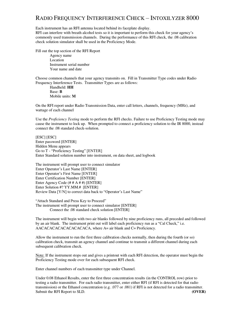 New Mexico Radio Frequency Interference Check Intoxilyzer 8000 Fill