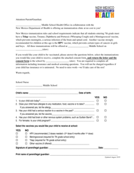 Document preview: Vfc Middle School Vaccination Letter/Permission Form - New Mexico