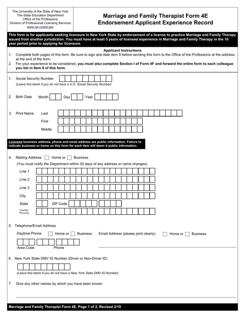 Marriage and Family Therapist Form 4E  Printable Pdf