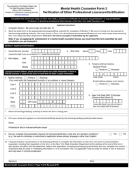 Mental Health Counselor Form 3 Verification of Other Professional Licensure/Certification - New York