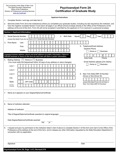 Psychoanalyst Form 2A  Printable Pdf