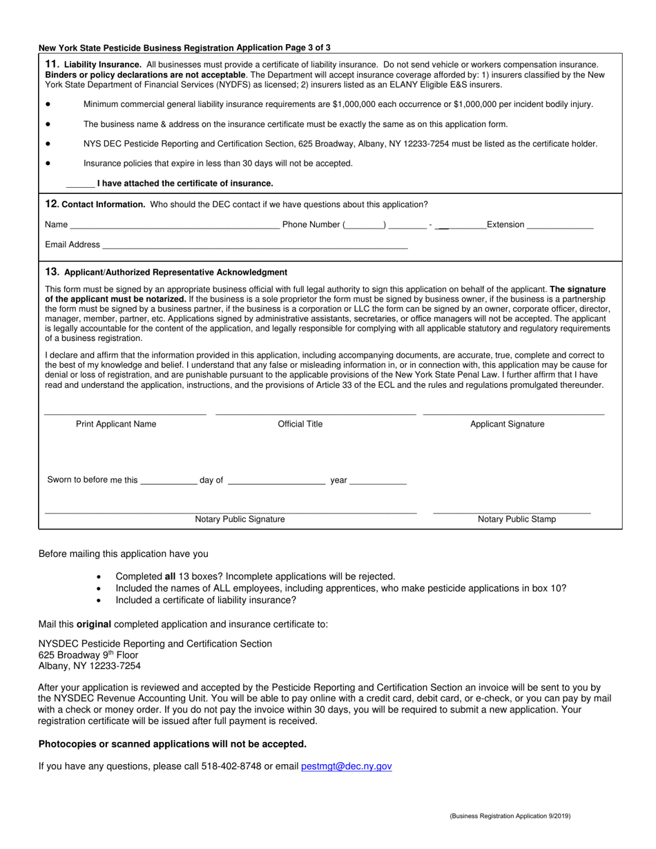 Pesticide Business Registration Application - New York, Page 3