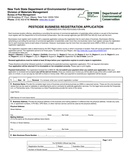 Pesticide Business Registration Application - New York Download Pdf