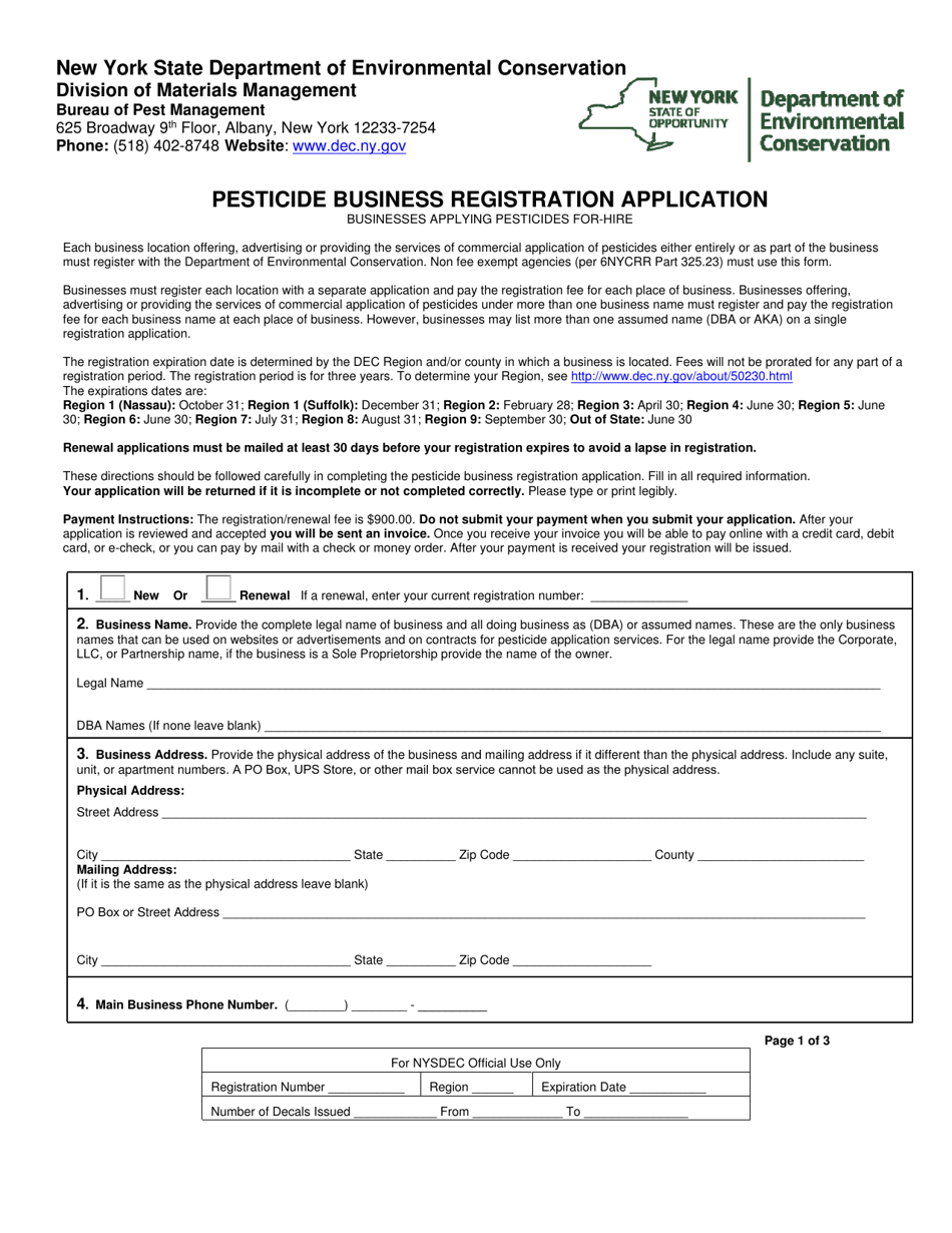 New York Pesticide Business Registration Application Fill Out, Sign