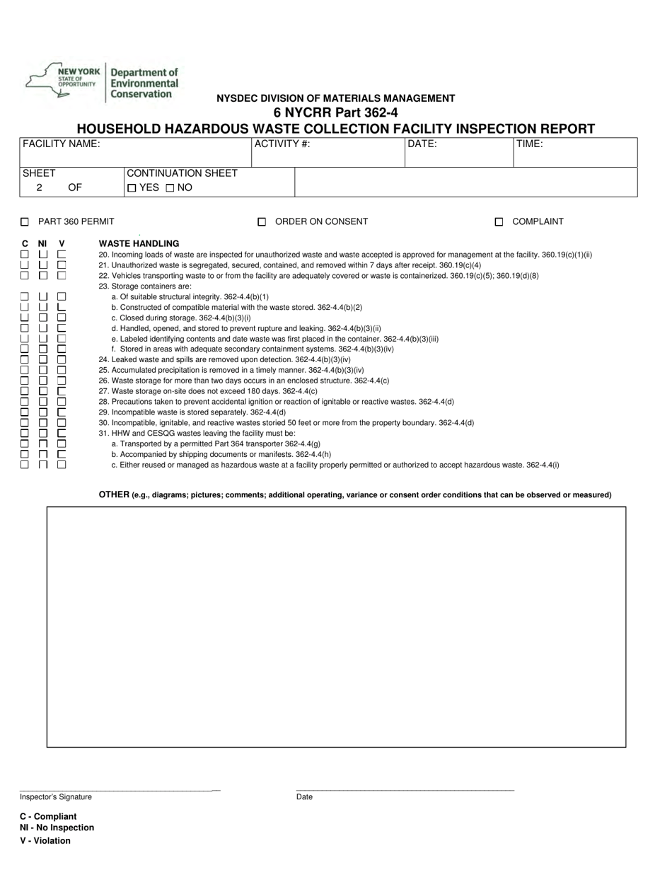 New York Household Hazardous Waste Collection Facility Inspection