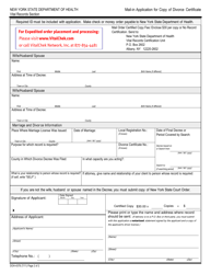 Form DOH-4378 Mail-In Application for Copy of Divorce Certificate - New York, Page 2