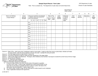 Document preview: Form LS455 Sample Payroll Record - Farm Labor - New York