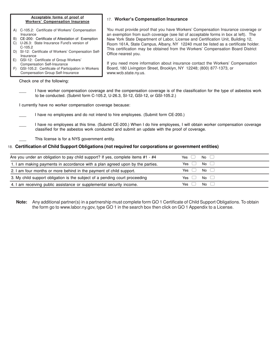 Form SH430 Application for an Asbestos Handling License - New York, Page 4