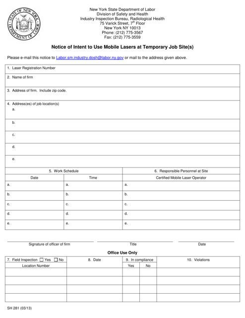 Form SH281  Printable Pdf