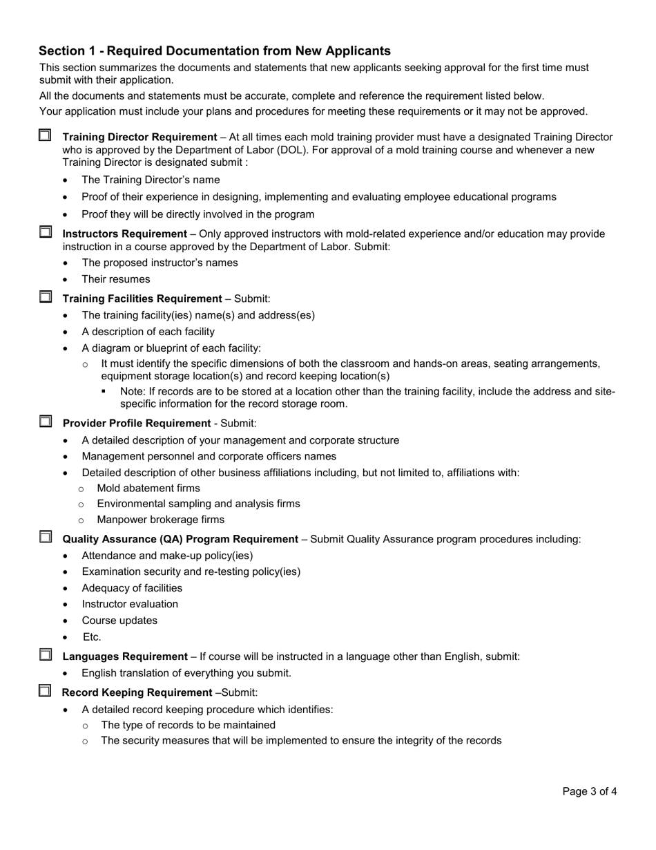 Form SH121 Application for Approval or Revision of a Mold Training Course - New York, Page 3