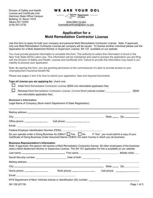 Form SH126 Application for a Mold Remediation Contractor License - New York