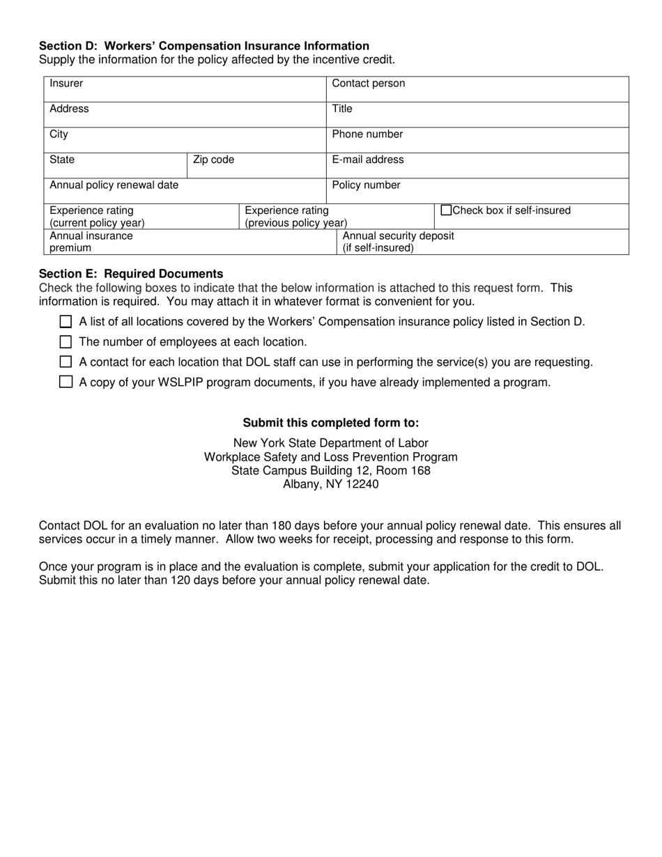 Form SH934 Workplace Safety  Loss Prevention Incentive Program Employer Request for Dol Evaluation - New York, Page 2