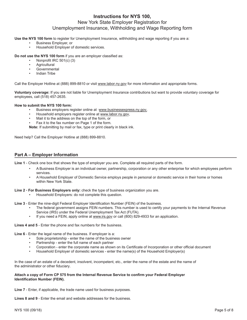 Form NYS100 New York State Employer Registration for Unemployment Insurance, Withholding, and Wage Reporting - New York, Page 5