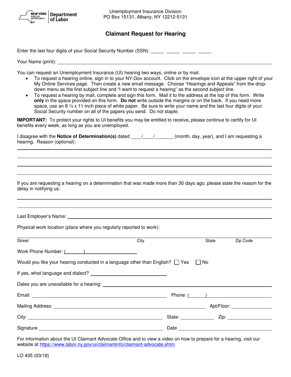 New York Claimant Request for Hearing Fill Out, Sign Online and Download PDF Templateroller