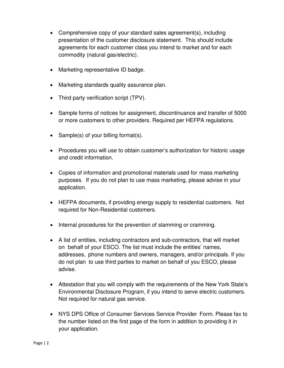 Instructions for Energy Service Company (Esco) Retail Access Application - New York, Page 2