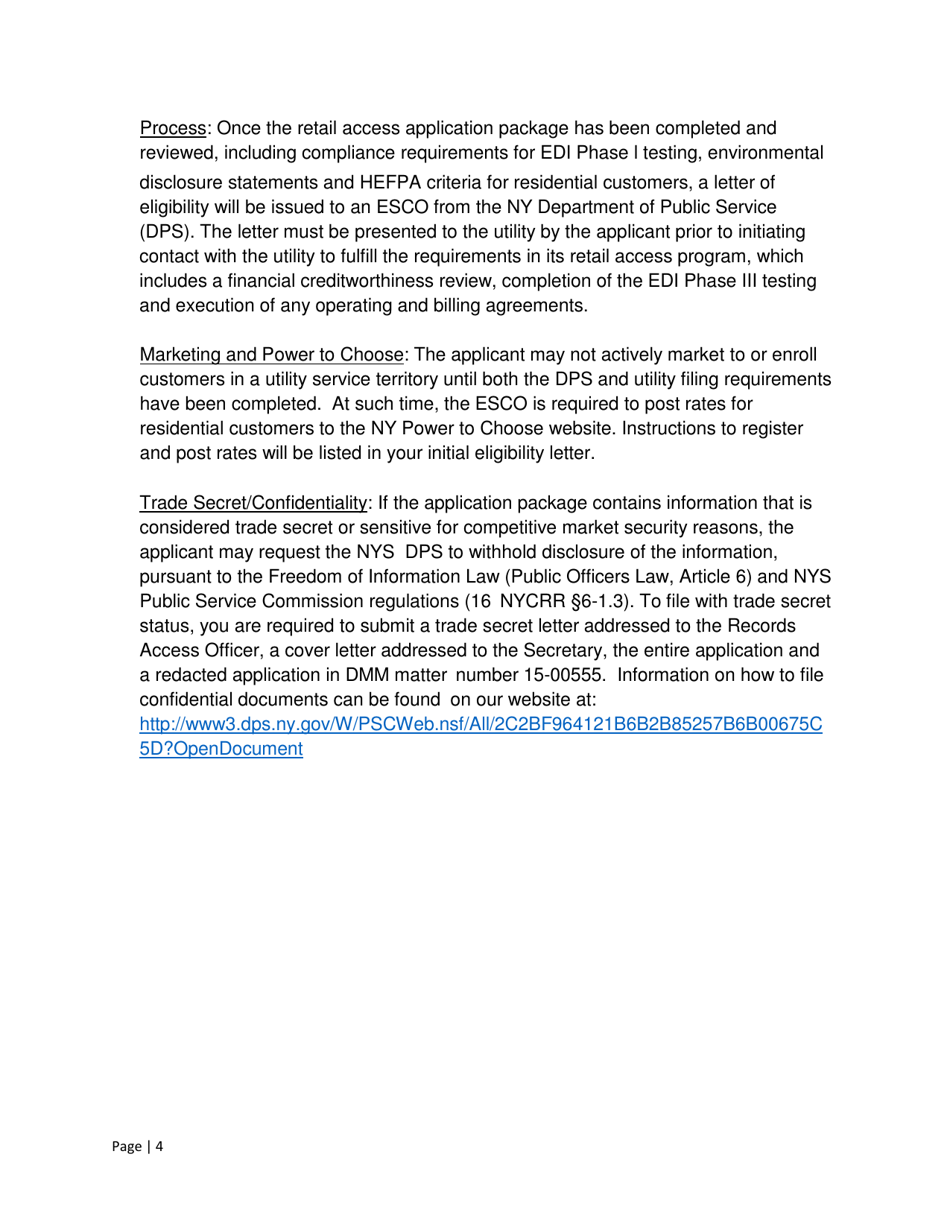 Instructions for Energy Service Company (Esco) Retail Access Application - New York, Page 4