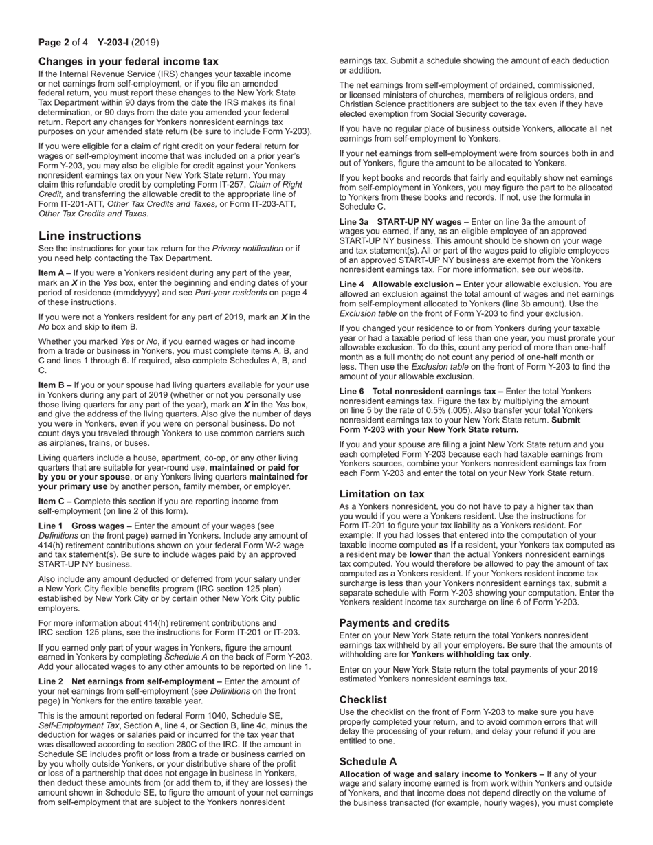 Instructions for Form Y-203 Yonkers Nonresident Earnings Tax Return - New York, Page 2