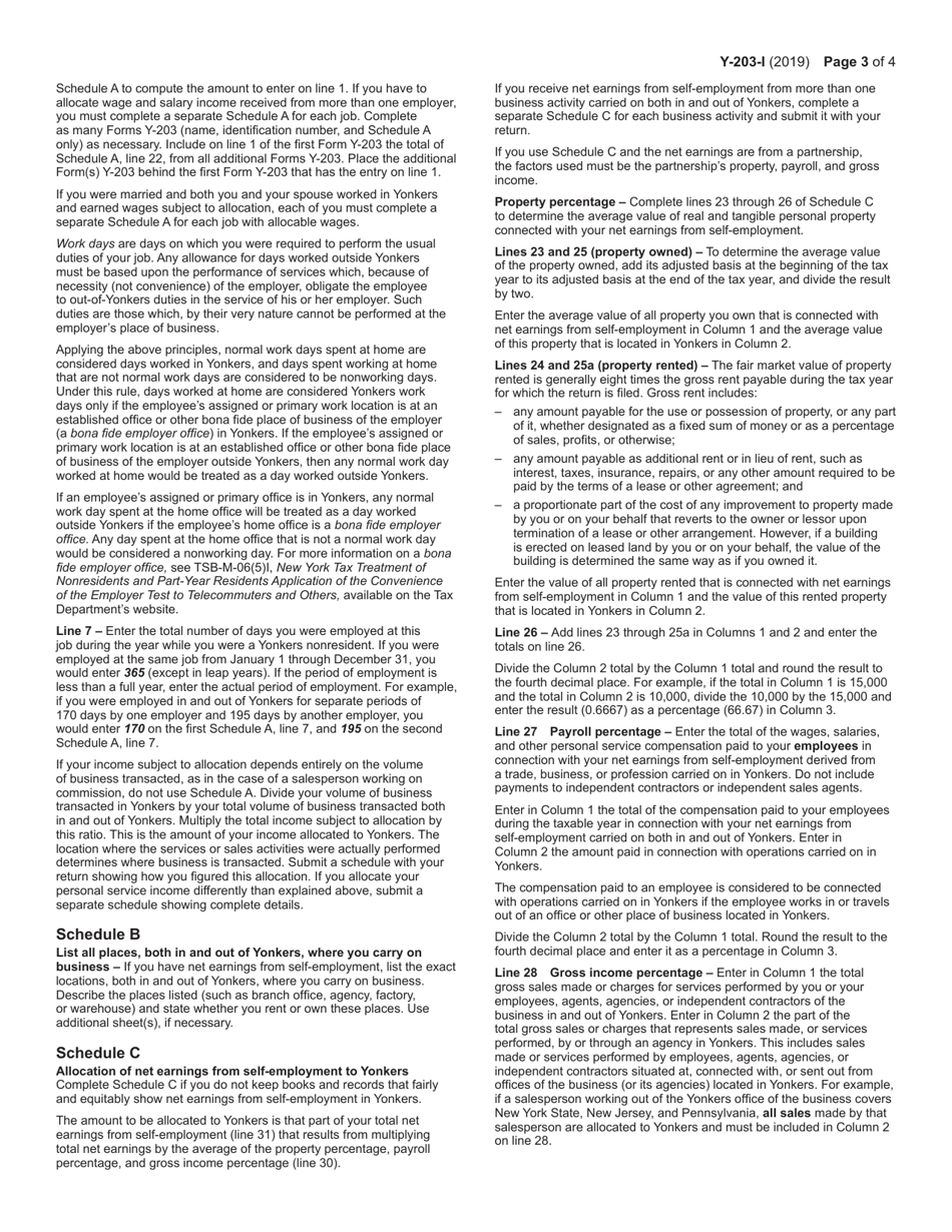 Instructions for Form Y-203 Yonkers Nonresident Earnings Tax Return - New York, Page 3