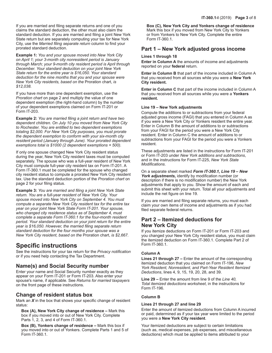 Instructions for Form IT-360.1 Change of City Resident Status - New York, Page 3