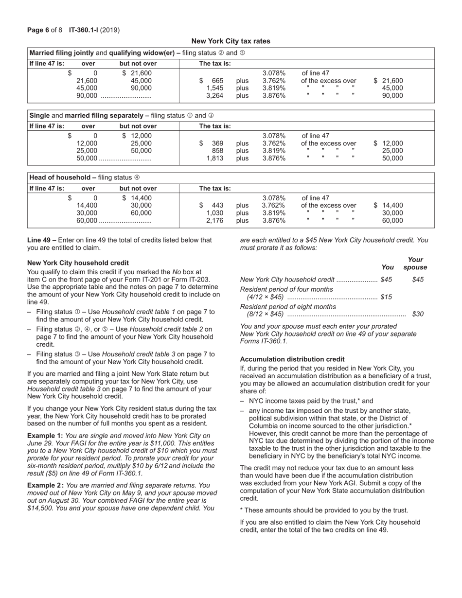 Instructions for Form IT-360.1 Change of City Resident Status - New York, Page 6