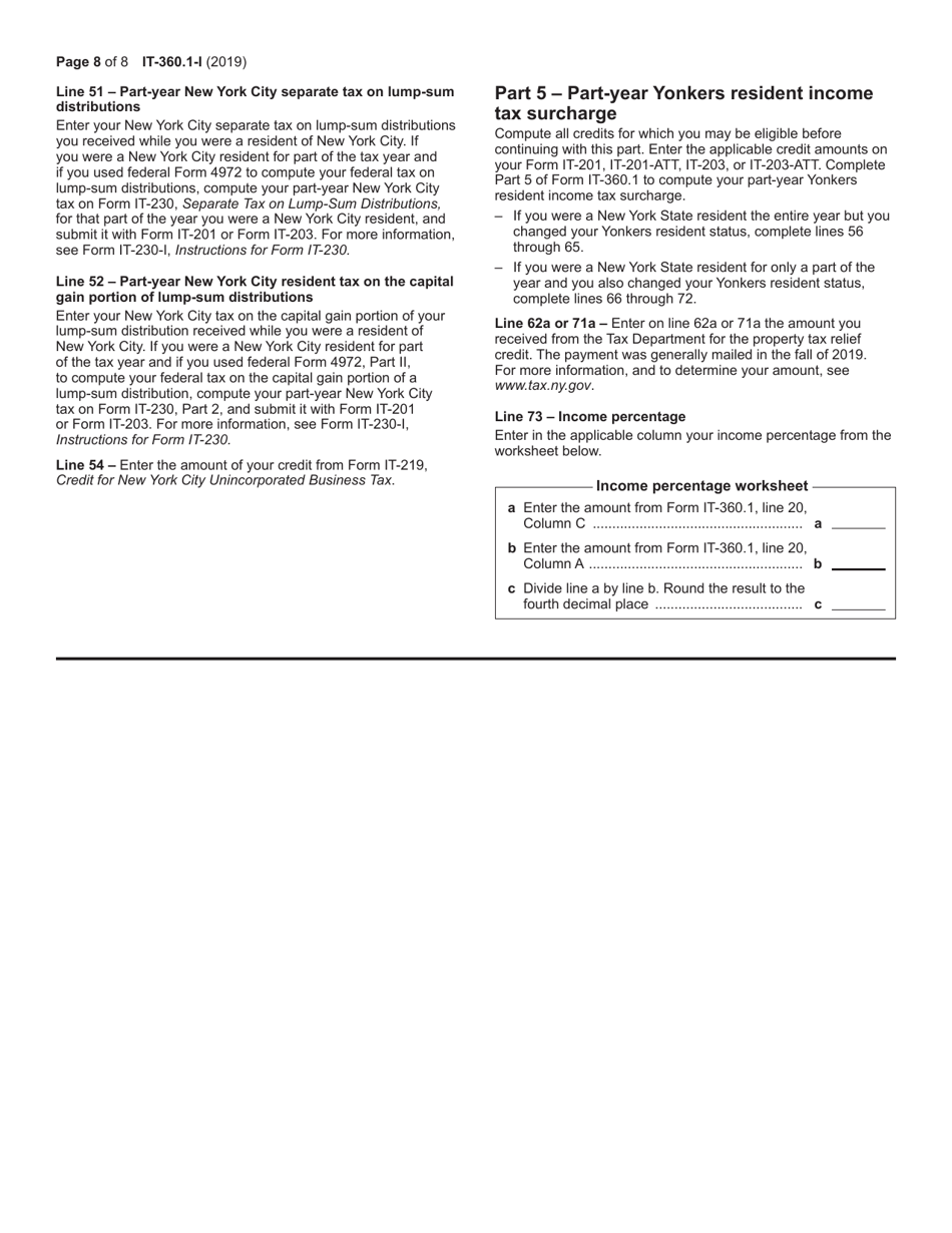 Instructions for Form IT-360.1 Change of City Resident Status - New York, Page 8