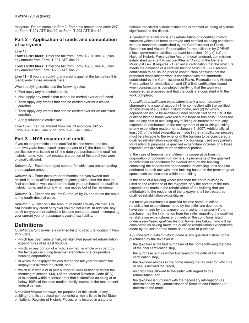 Instructions for Form IT-237 Claim for Historic Homeownership Rehabilitation Credit - New York, Page 2