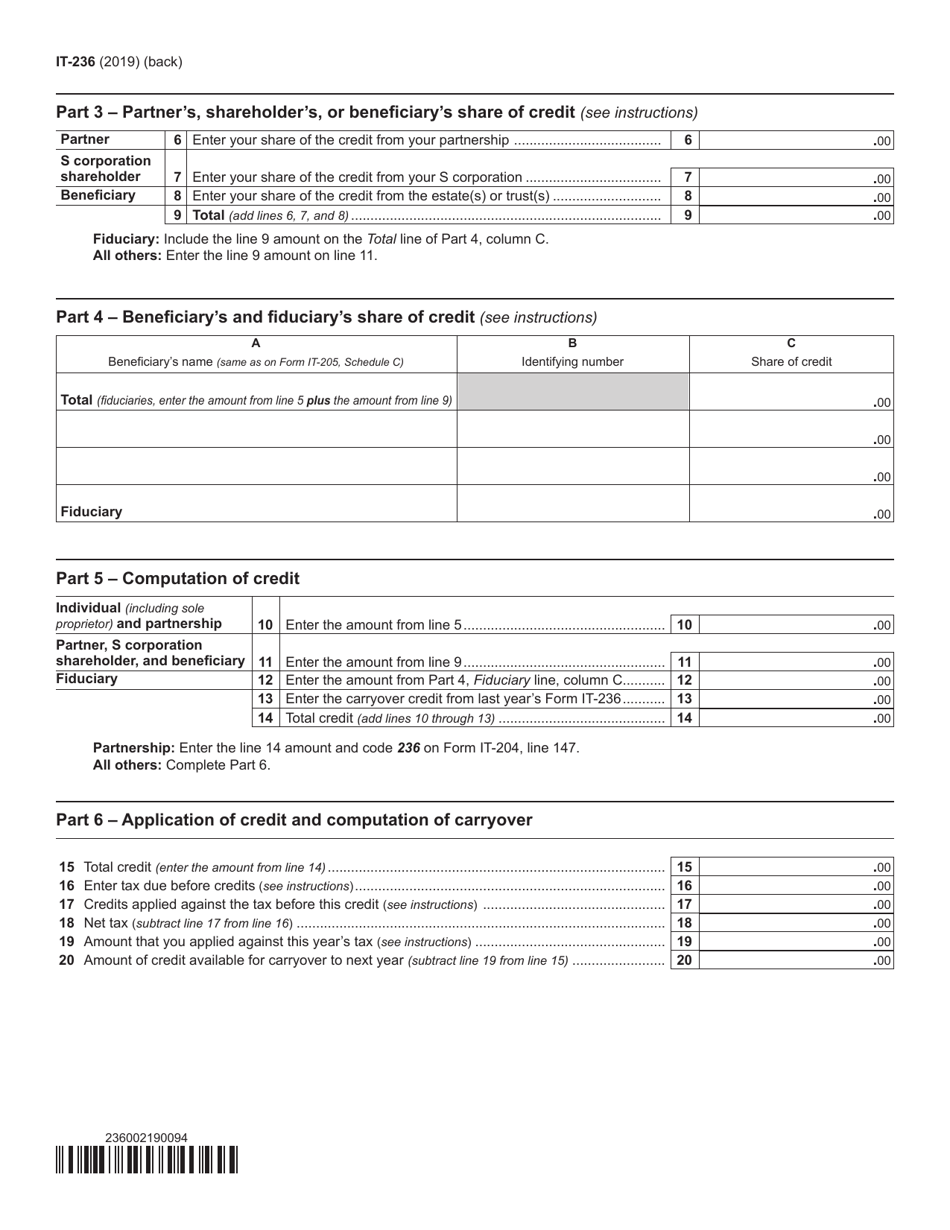 Form IT-236 Credit for Taxicabs and Livery Service Vehicles Accessible to Persons With Disabilities - New York, Page 2