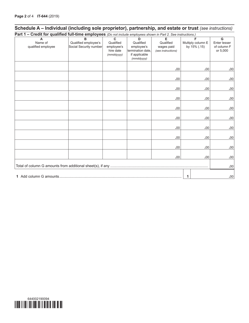Form IT-644 Workers With Disabilities Tax Credit - New York, Page 2