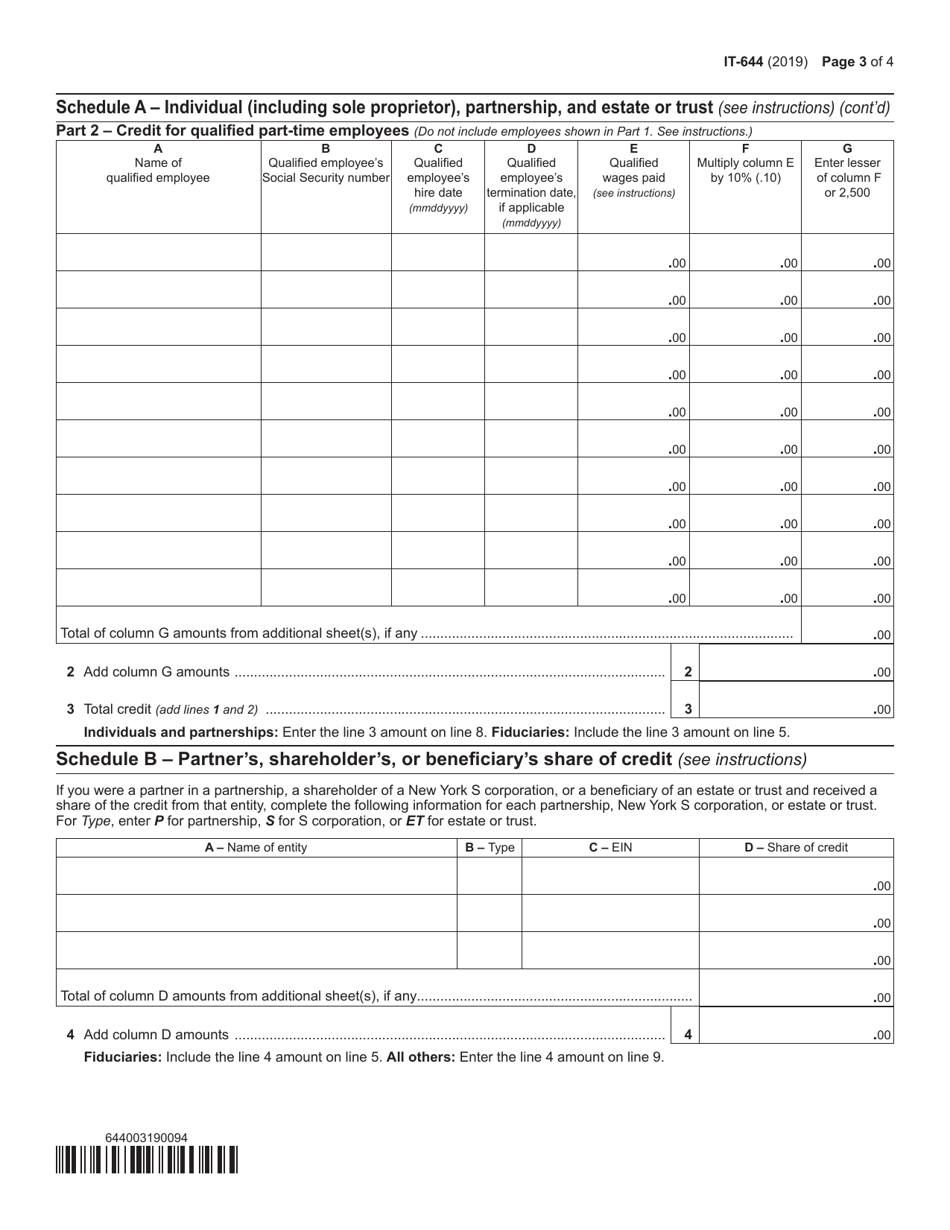 Form IT-644 Workers With Disabilities Tax Credit - New York, Page 3