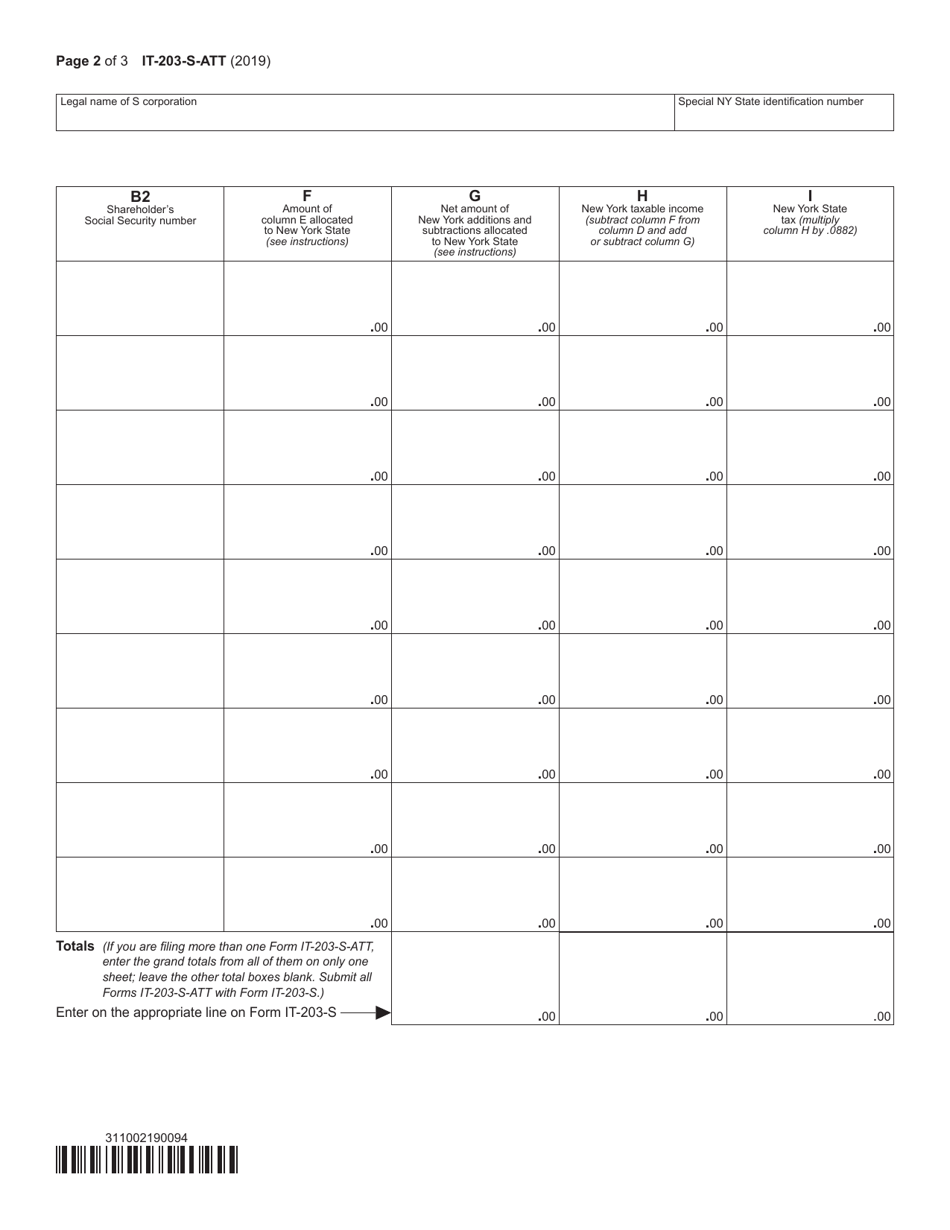Form IT-203-S-ATT Nonresident Shareholders Qualifying and Participating in New York State Group Return - New York, Page 2