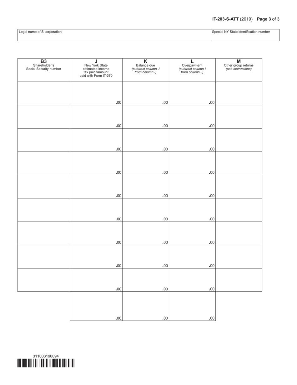 Form IT-203-S-ATT Nonresident Shareholders Qualifying and Participating in New York State Group Return - New York, Page 3