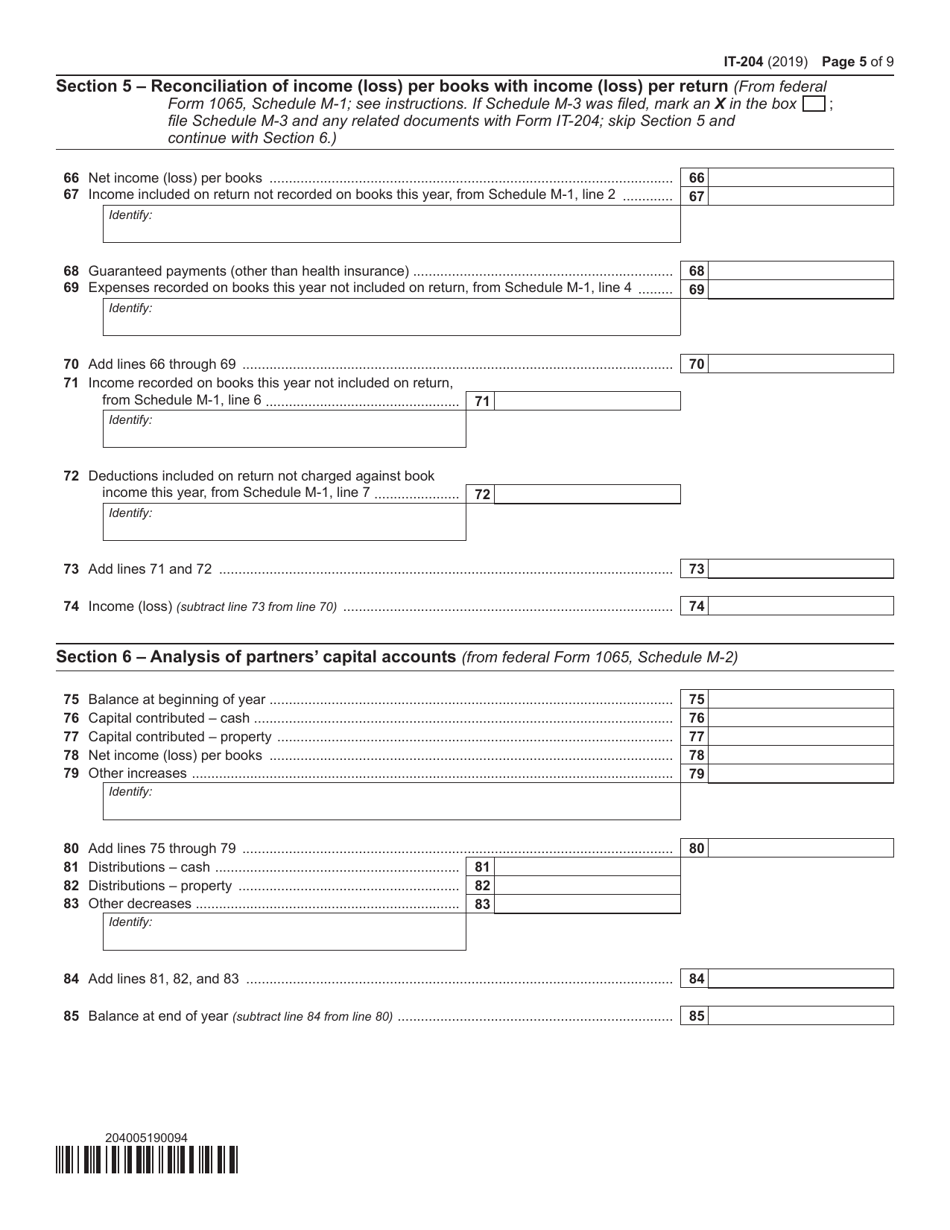 Form IT204 2019 Fill Out, Sign Online and Download Fillable PDF