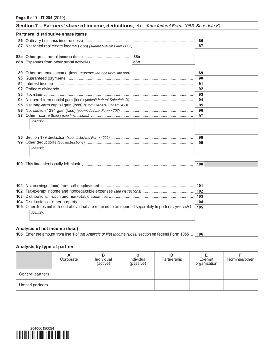 Form IT-204 Partnership Return - New York, Page 6