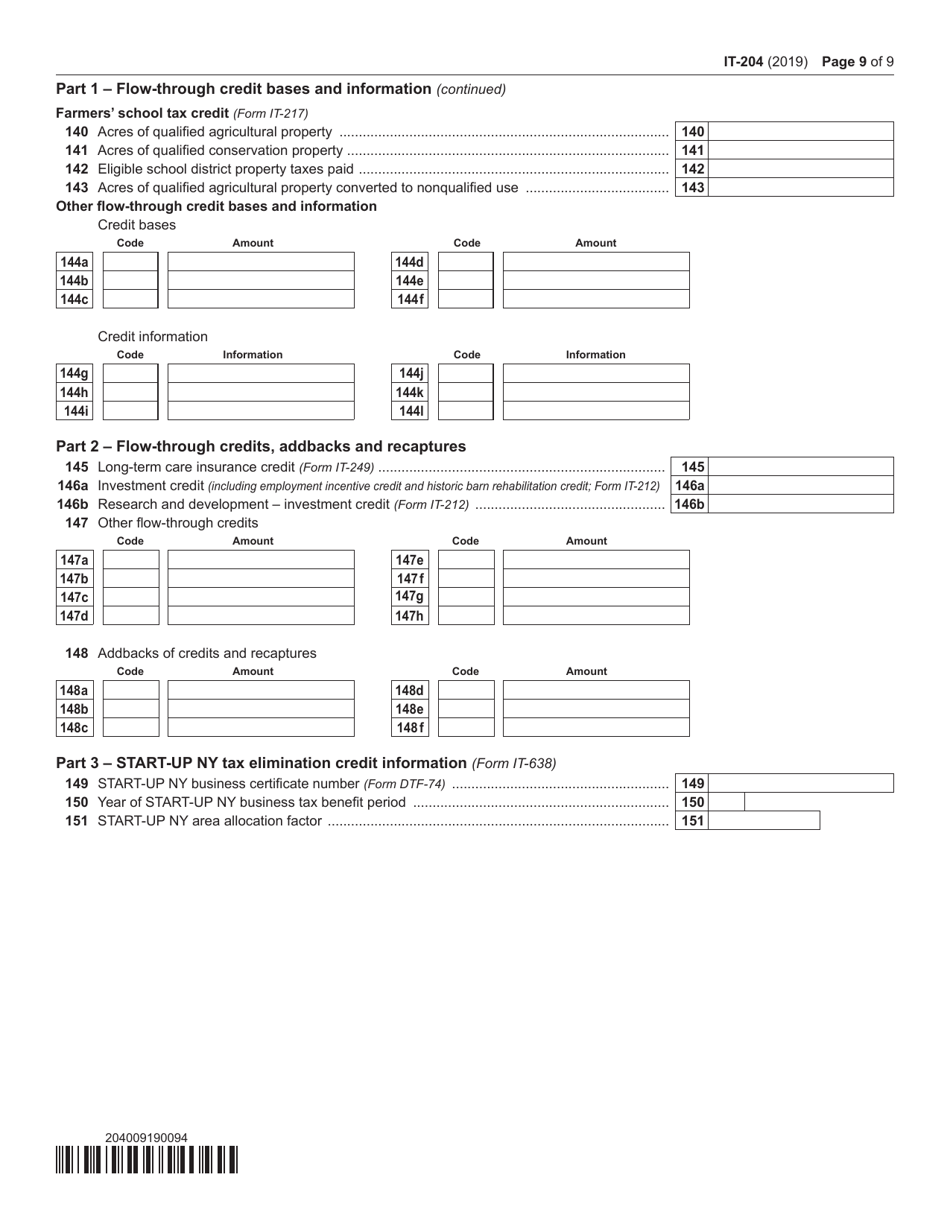 Form IT-204 Partnership Return - New York, Page 9
