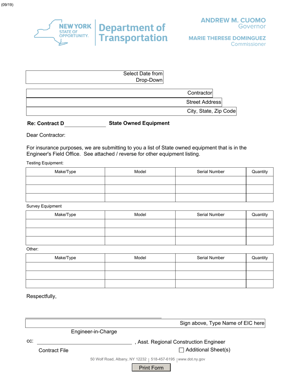 Form CONR548 State Owned Equipment - New York, Page 1