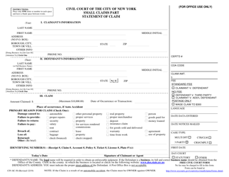 Document preview: Form CIV-SC-50 Statement of Claim - New York City