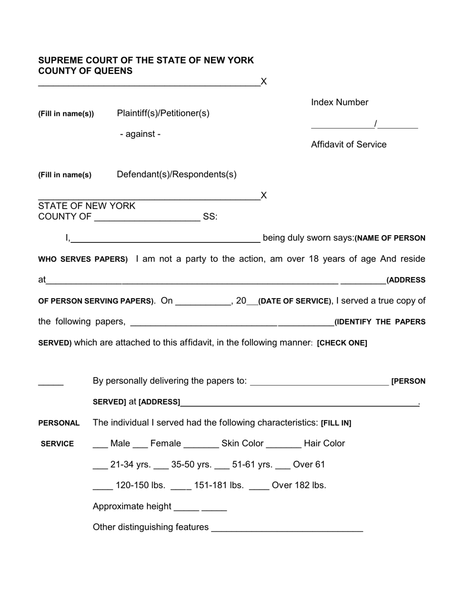 Affidavit in Service - Queens County, New York, Page 1
