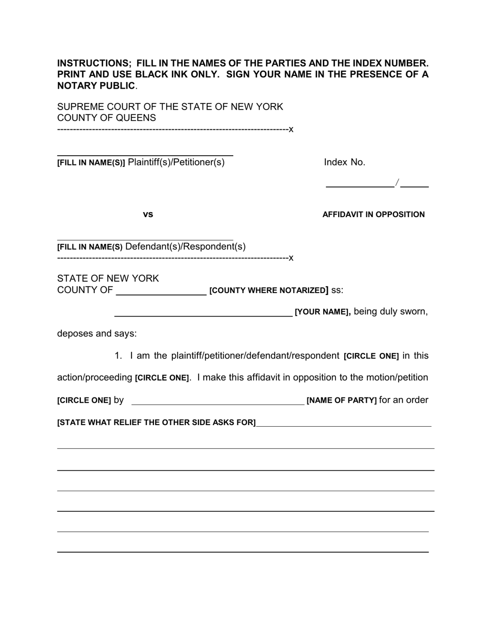 County of Queens, New York Affidavit in Opposition - Fill Out, Sign ...