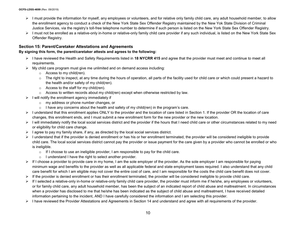 Form OCFS-LDSS-4699 Enrollment Form for Provider of Legally Exempt in-Home Child Care and Legally Exempt Family Child Car - New York, Page 10