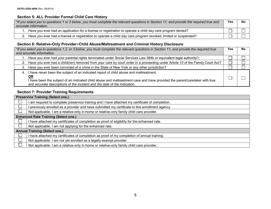 Form OCFS-LDSS-4699 Enrollment Form for Provider of Legally Exempt in-Home Child Care and Legally Exempt Family Child Car - New York, Page 5