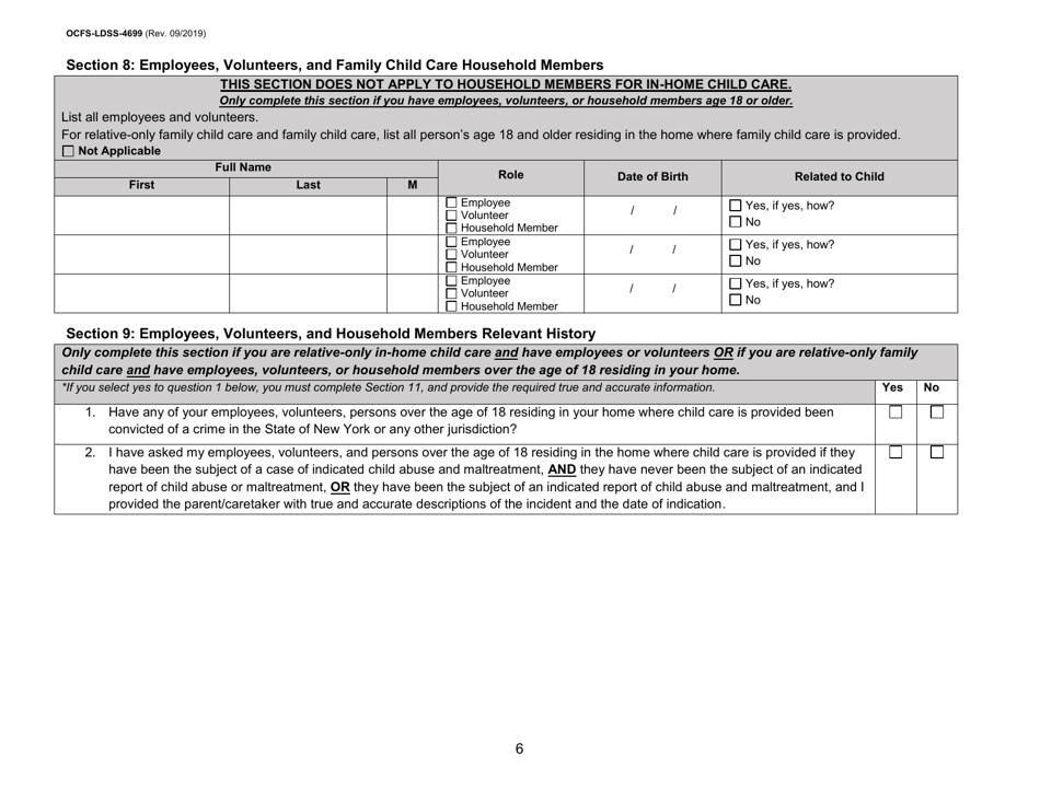 Form OCFS-LDSS-4699 Enrollment Form for Provider of Legally Exempt in-Home Child Care and Legally Exempt Family Child Car - New York, Page 6