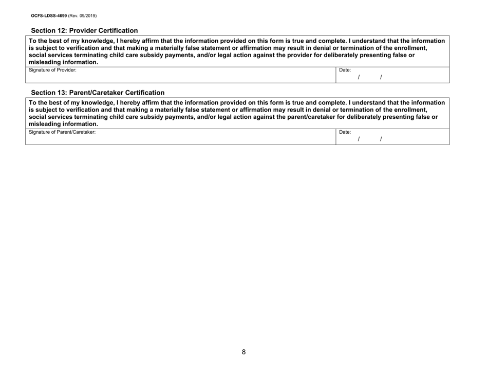 Form OCFS-LDSS-4699 Enrollment Form for Provider of Legally Exempt in-Home Child Care and Legally Exempt Family Child Car - New York, Page 8