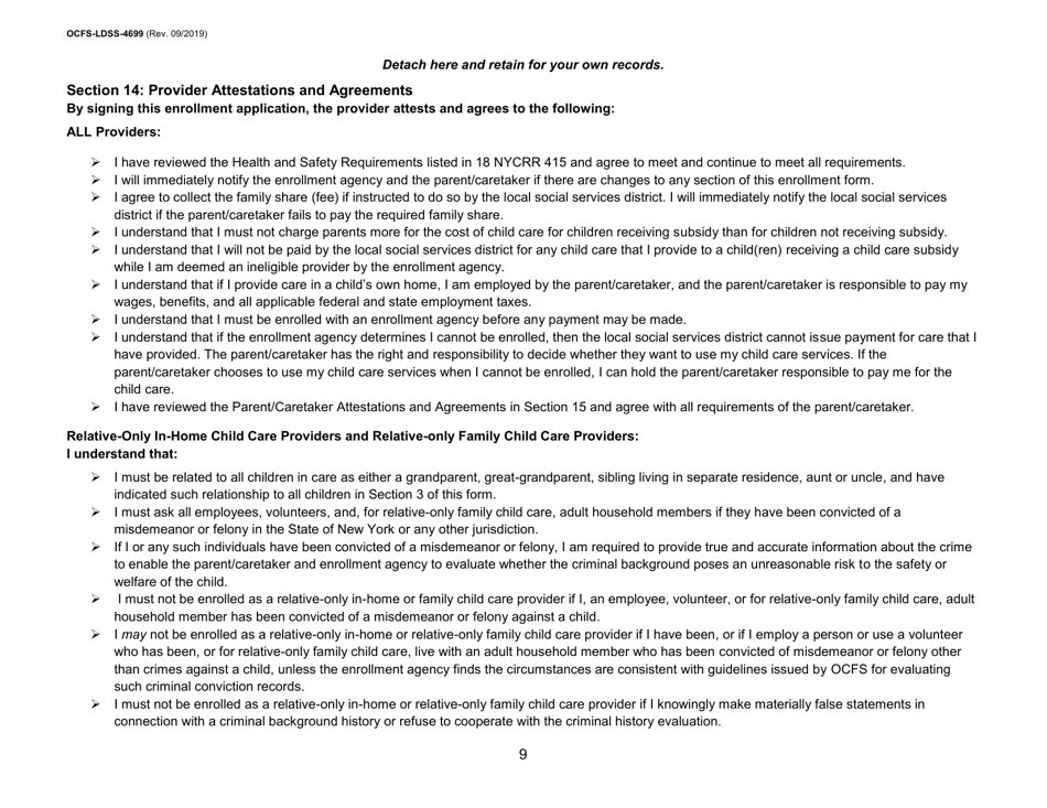 Form OCFS-LDSS-4699 Enrollment Form for Provider of Legally Exempt in-Home Child Care and Legally Exempt Family Child Car - New York, Page 9