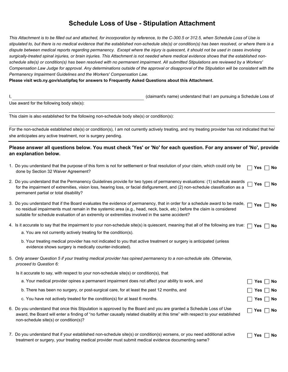 Schedule Loss of Use - Stipulation Attachment - New York, Page 1