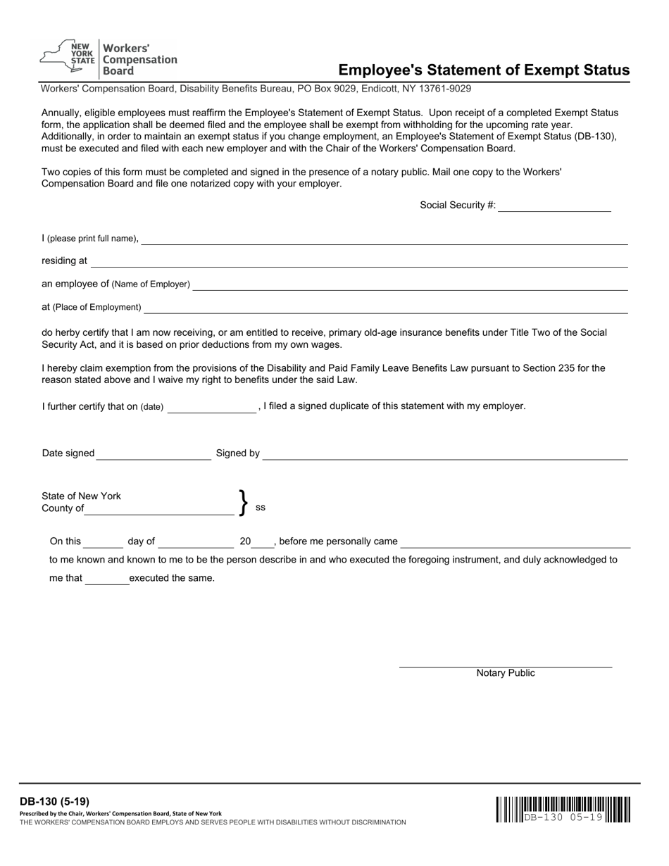 Form DB-130 Employees Statement of Exempt Status - New York, Page 1