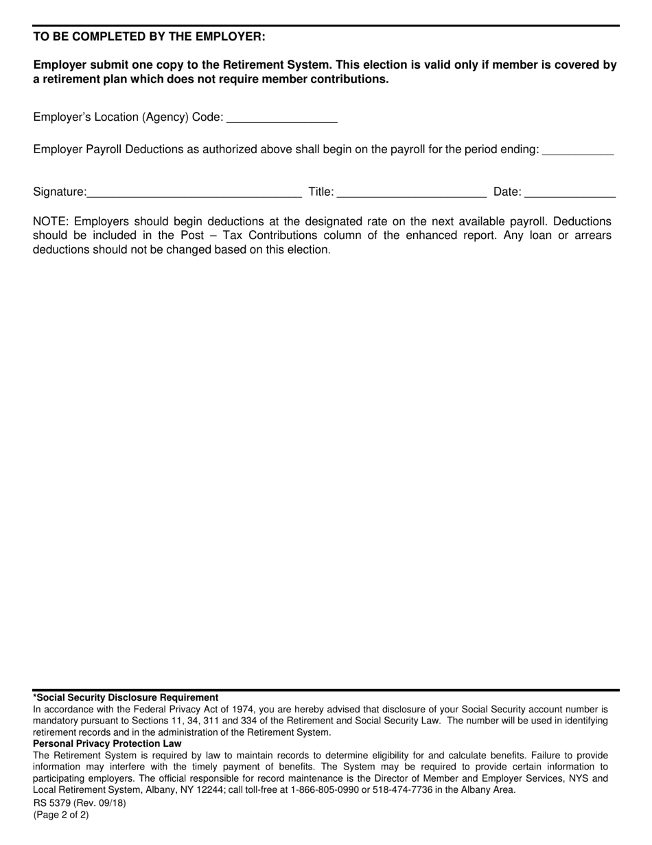 Form RS5379 Election to Make Voluntary Contributions - New York, Page 2
