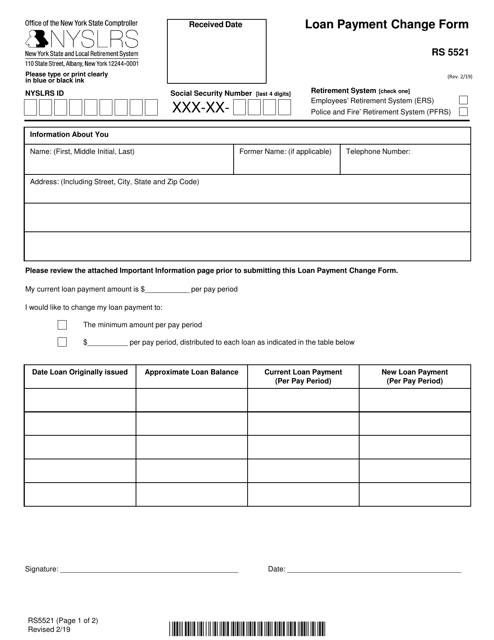 Form RS5521 Loan Payment Change Form - New York