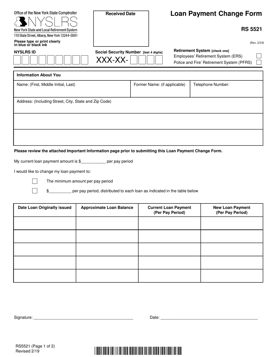 Form RS5521 Loan Payment Change Form - New York, Page 1