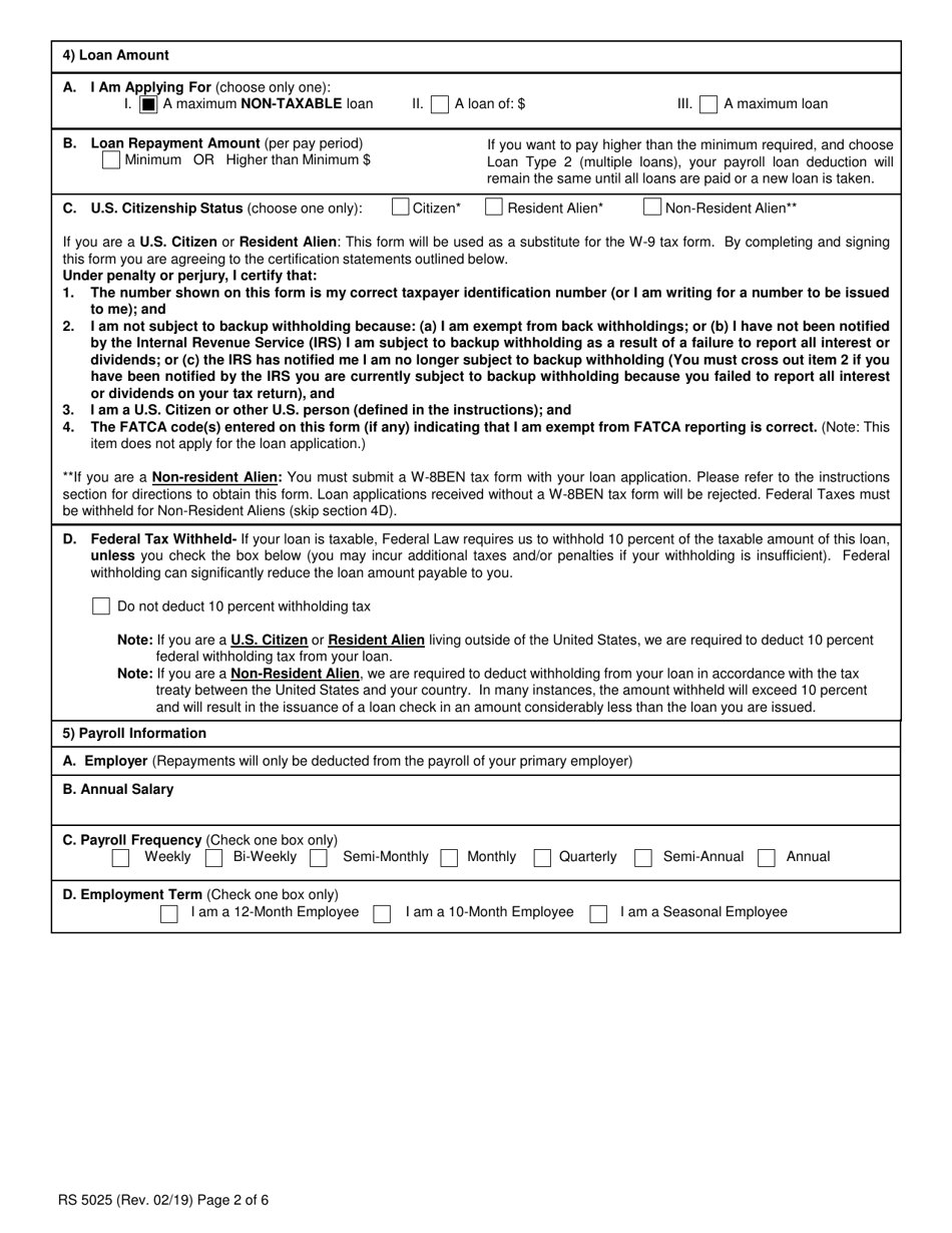 Form RS5025 Tiers 1  2 Loan Application - New York, Page 2